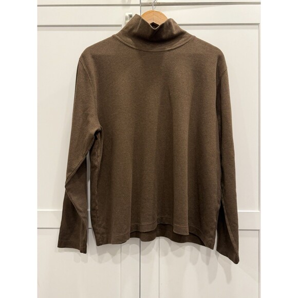 Lands' End Brown Turtleneck Long Sleeve Shirt Women’s XL 100% Cotton - Picture 2 of 9